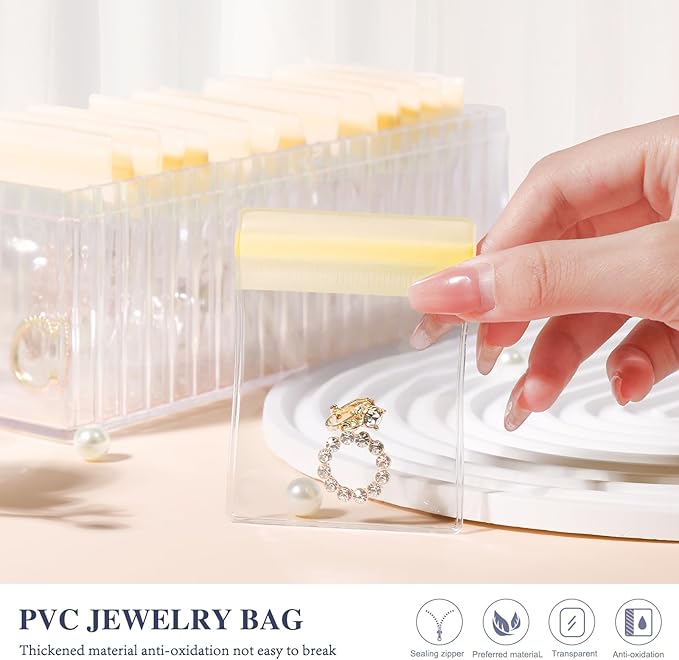 HOMEHIVE Acrylic Jewelry Box Organizer, Clear Jewelry Organizer Holder with 20 Portable Anti Tarnish Jewelry bags, Travel Jew