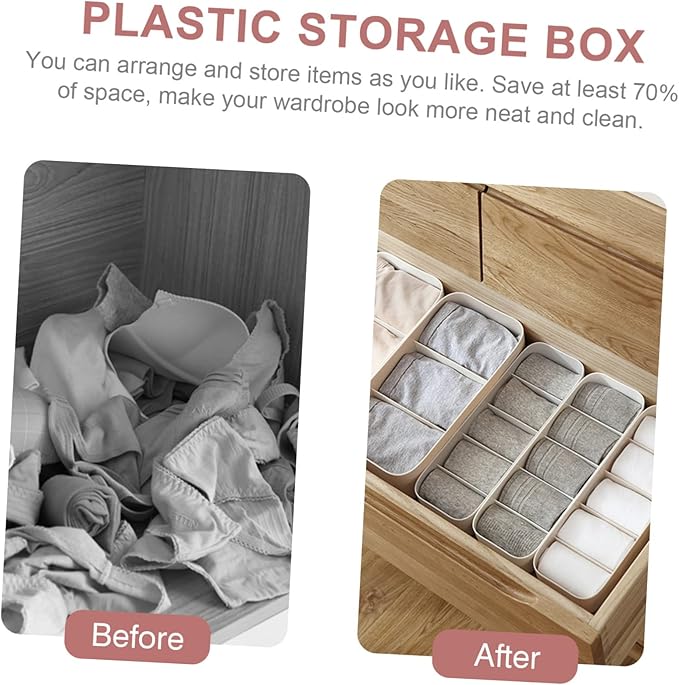 2pcs Plastic Socks Organizer with Compartments Stackable Drawer Storage Box for Underwear Gloves and Accessories White