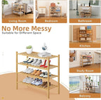 4 Tier Bamboo Shoe Rack Storage Organizer for Closet, Multifunctional Stackable Free Standing Shoe Shelf Organizer for Small 