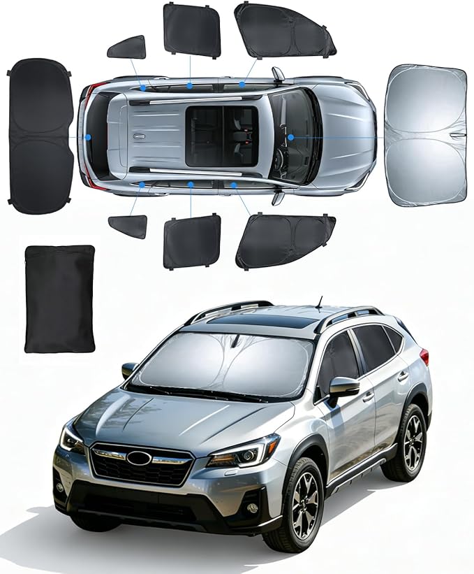 Sun Shades for Subaru CrossTrek 2018-2023 Windshield Sunshade Accessories Full Window Shades for CrossTrek Front Rear Side Window Covers with Inserts Sun Visor Blocker Privacy Car Keep Car Cool 8 PCS