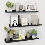 Axeman 30 Inch Floating Shelves | Black Picture Ledge Shelf Set of 3 | Rustic Wood Wall Shelves with Lip | 30" Black Picture 