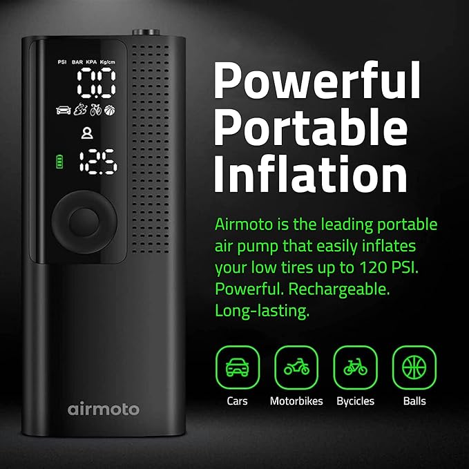Airmoto and Power Kit Bundle Deal - 1 bundle - Tire Inflator Portable Air Compressor with Power Kit for Charging on The Road - Cordless Air Pump for Car Tires, Motorcycle, Bicycle, Balls