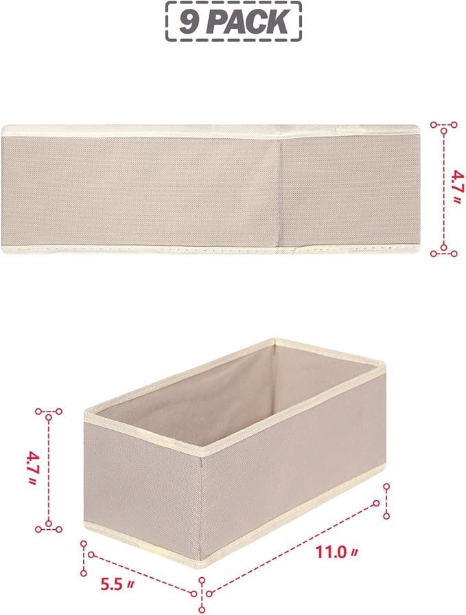 DIOMMELL 9 Pack Foldable Cloth Storage Box Closet Dresser Drawer Organizer Fabric Baskets Bins Containers Divider for Clothes