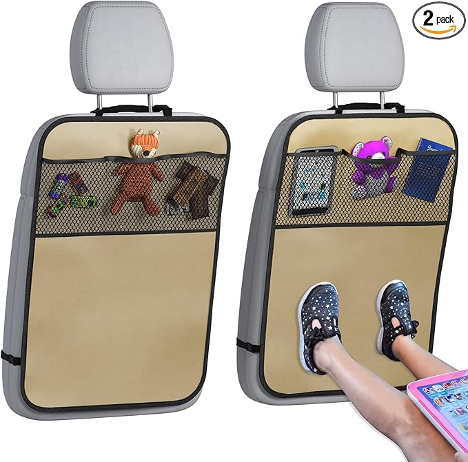 lebogner Back Seat Cover for Kids + 3 Pocket Storage Organizer, 2 Pack Kick Mats Backseat Protector, Car Accessories Waterpro