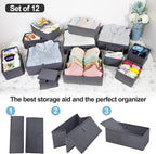 homyfort 12 Pack Dresser Drawer Organizers and Storage Bins for Clothing, Baby Clothes, Bra, Underwear, Socks (Grey)
