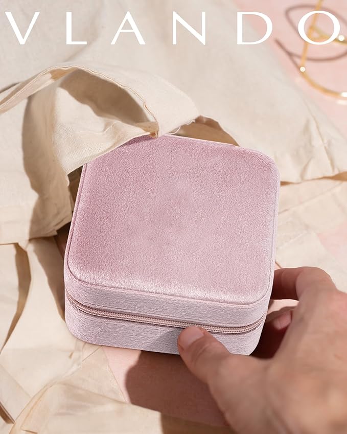 Vlando Velvet Travel Jewelry Case, Jewelry Travel Box for Women, Travel Jewelry Organizer, Small, Portable Jewelry Boxes with