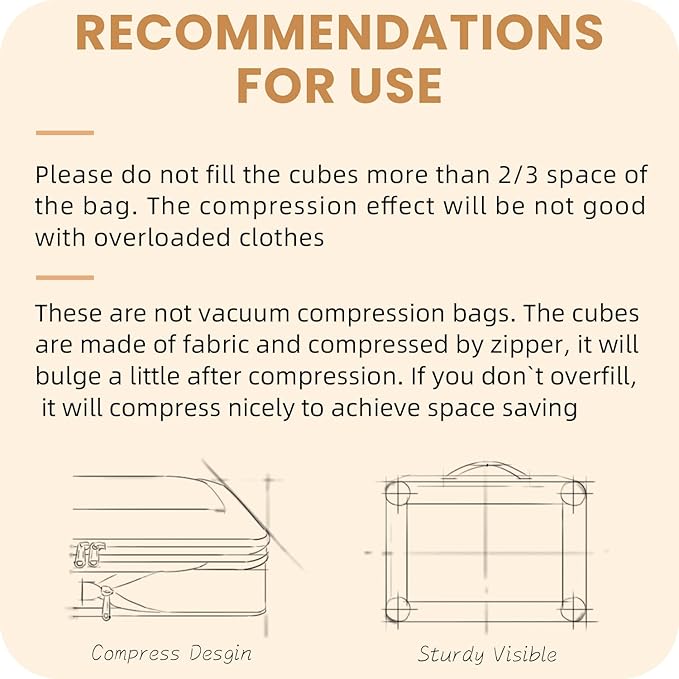 Compression Packing Cubes for Travel, Lightweight Vacation Travel Essentials, Travel Accessories for Suitcase Organizer Bags 