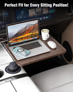 Car Tray Table & Car Laptop Desk with 360° Rotation & Phone Holder - Wooden Cup Holder Table, Car Laptop Mount & Food Tray Compatible with Tesla Model Y/3/S and Most Vehicles