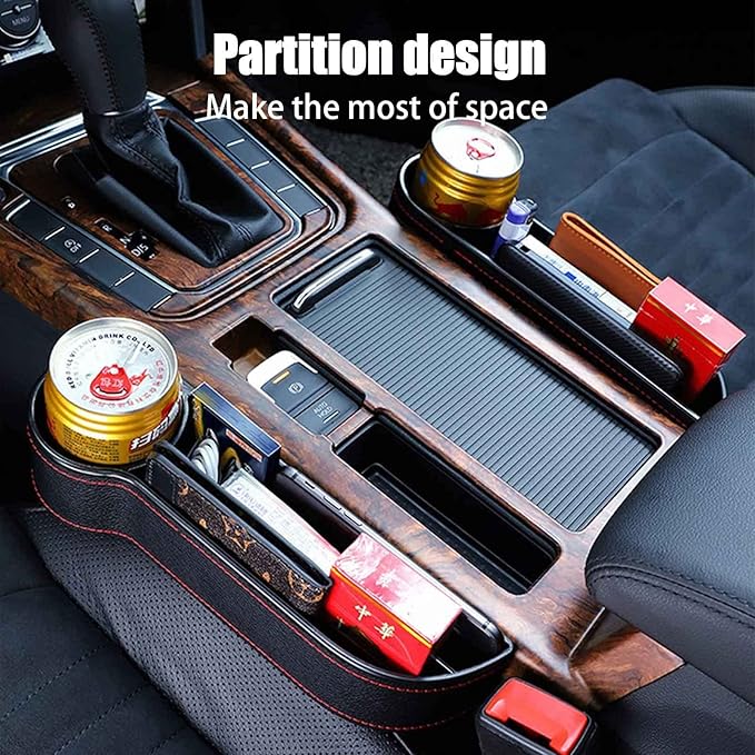 2 Pcs Car Seat Gap Filler - Leather Car Seat Crevice Storage Box with Adhesive Foam Pads, Car Gap Filler Organizer for Front Seat Gap Filler Between Car Seat and Console, Universal Fit
