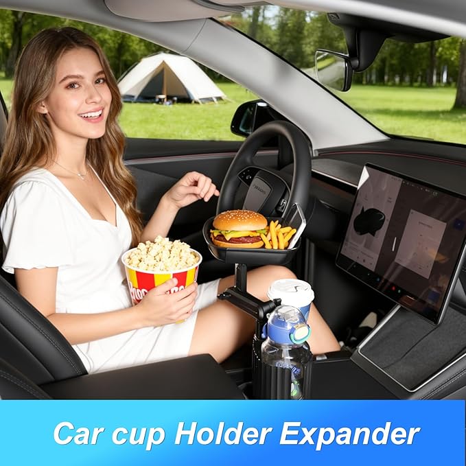 Car Cup Holder Tray Table 10-inch Car Food Tray Portable 4-in-1 Car Cup Holder Extender 360° Rotating with Phone Holder Essen