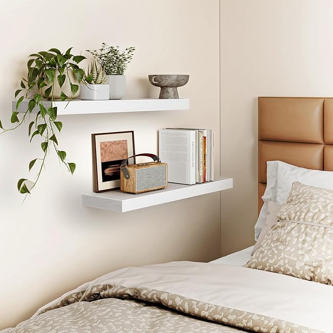 Fixwal White Shelves, 22" Long Floating Shelves for Living Room, Bedroom, Bathroom and Kitchen, Wall Mounted Shelves for Stor