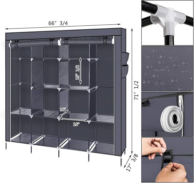 71" Portable Closet Storage Organizer Wardrobe Clothes Rack,Covered Garment Rack,Steel Tube Clothes Storage Organizer,Freesta