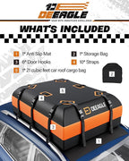 DEEAGLE Rooftop Cargo Carrier 21 Cubic Feet – Car Roof Cargo Bag for Vehicles Without Roof Rack – Waterproof Soft Car Top Carrier with Non-Slip Mat, 4 Door Hooks & 10 Reinforced Straps