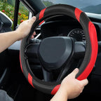 Concave Convex Massage Black Red Microfiber Leather Steering Wheel Cover, 14.5-15 Inch Non-Slip Breathable Microfiber Car Ste