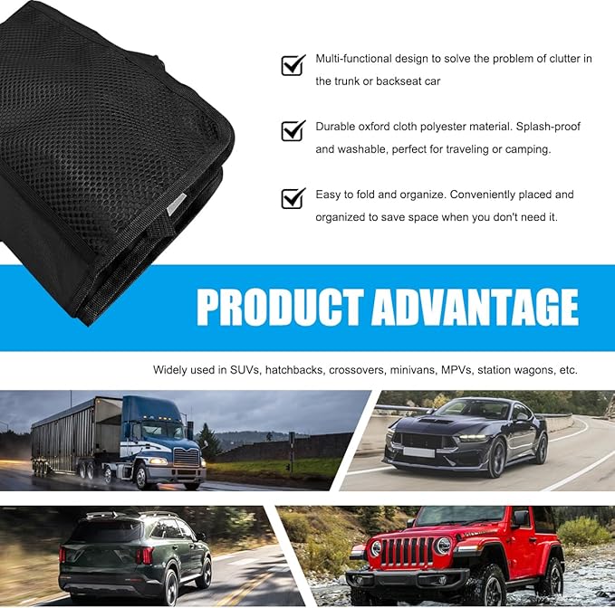 Hanging Car Trunk Organizer, Detachable Seat Back Storage Bag with Lids & 7 Large Pockets, Waterproof Space Saving Cargo