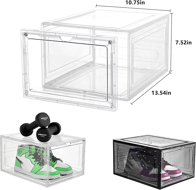 Attelite Upgrade 12pack Shoe Box Storage Containers,Thicken Sturdy Clear Stackable Plastic Shoe Organizer Box with Magnetic D