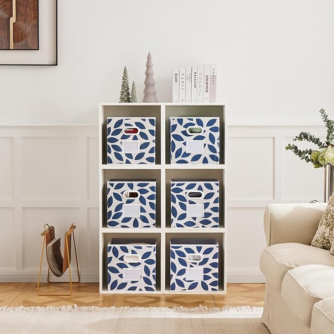 MAX Houser 6 Pack Foldable Fabric Storage Bins with Handles - Ideal for Closet Organization, Bedroom and Nursery（Blue, 12"x12
