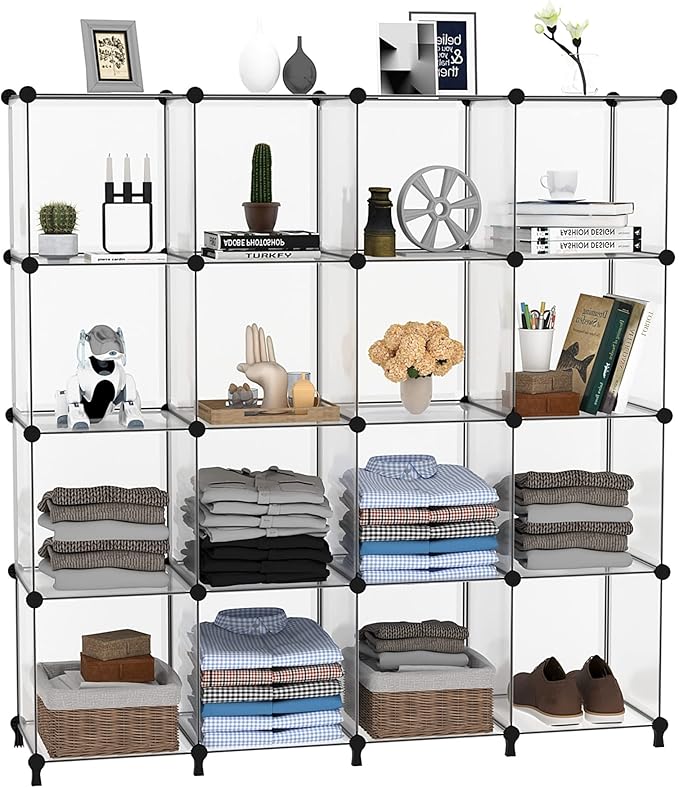 AWTATOS Cube Storage Organizer, 16 Cube Closet Organizer, Stackable Storage Cube Shelves, DIY Portable Closet Clothes Organiz
