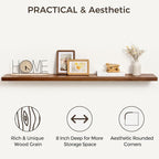 Fun Memories 48 Inch Floating Shelves, Rustic Solid Wood Wall Shelves Set of 1, 8 Inch Deep Floating Shelf for Bathroom, Bedr