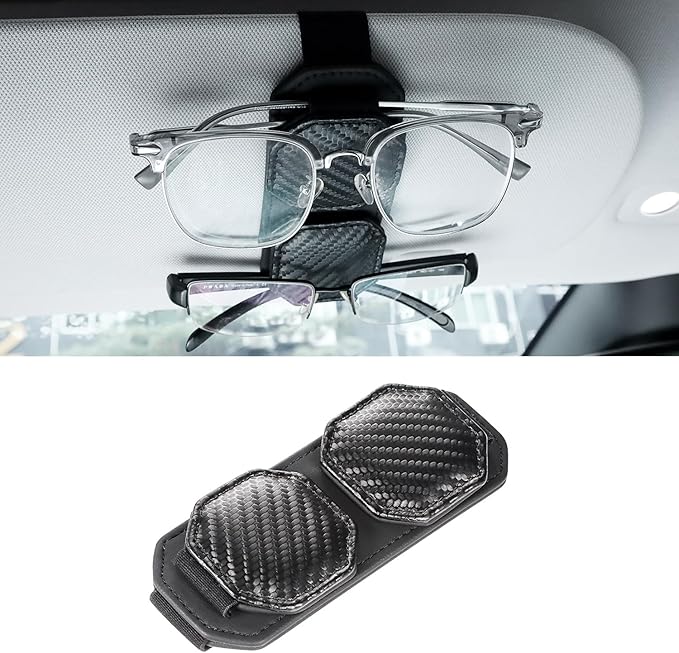 Double Clip Sunglasses Holder for Car Visor with Carbon Fiber Pattern,Magnetic PU Leather Auto Visor Sunglass Clip,Vehicle Visor Organizer,Hanging Eyeglasses Clip