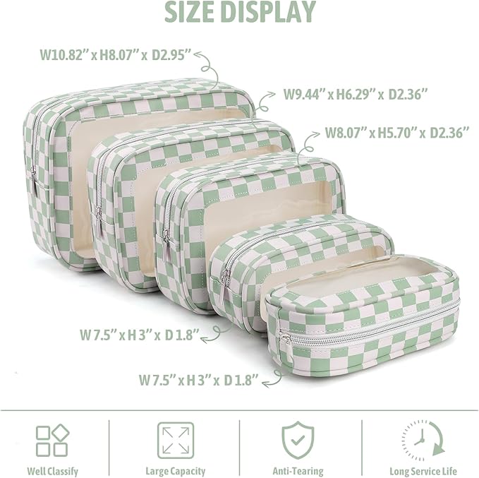 5PCS Diaper Bag Organizer Pouch Set,TSA Approved Toiletry Bag, Waterproof TPU Makeup Bag Set, Travel Organizer Bags for Women