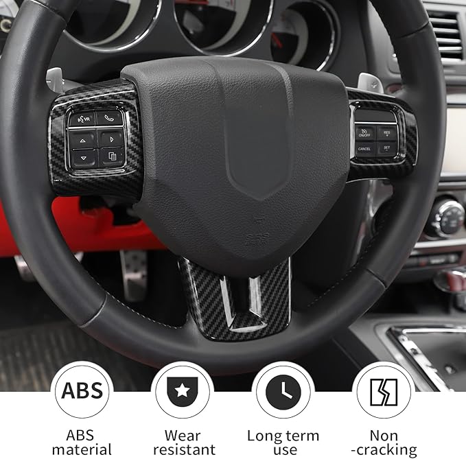 Linskip Steering Wheel Trim Compatible with Dodge Charger/Challenger/Durango/Dart 2009-2014 & Journey 2013-2022, Steering Wheel Cover for Charger Interior Accessories 3Pcs(Carbon Fiber)