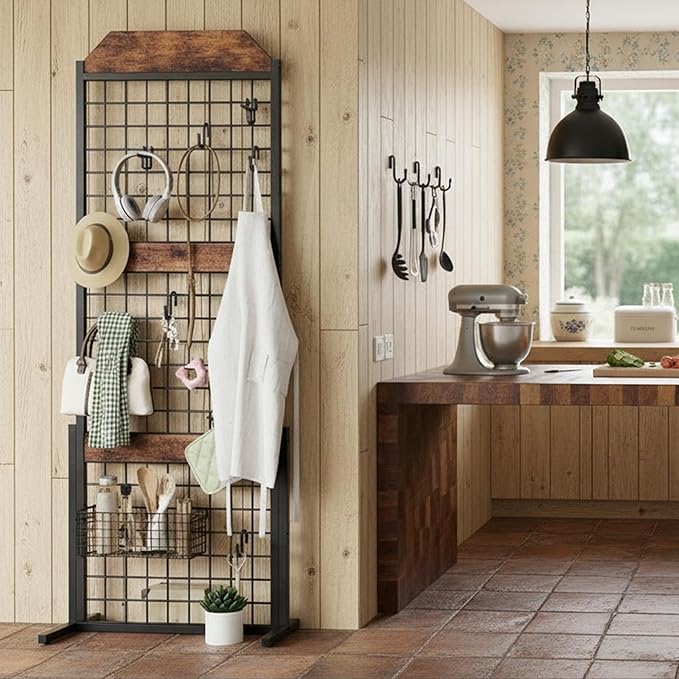 HOOBRO Floating Shelves for Wall, Grid Wall Panel 1.7' x 5.6' Ft Grid Display Rack, 15.4" Wall Mounted Shelves Set of 2, Grid