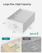 SONGMICS Set of 2 Large Size Wardrobe Clothes Organizers, 6-Compartment Foldable Drawer Organizers with Handles, 16.5 x 11.8 