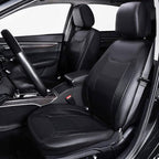 Flying Banner car seat Covers Protects Water Proof Faux Leather Carbon Fiber Front and Rear Bench (Black Black, Full Set - 9P