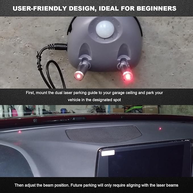 Dual Laser Garage Assist Parking Guide, 360 Degree Adjustable Laser Head Guide Sensor with AC Adapter, Motion Activated Park Right Assistance Stop Indicator for Car SUV Truck