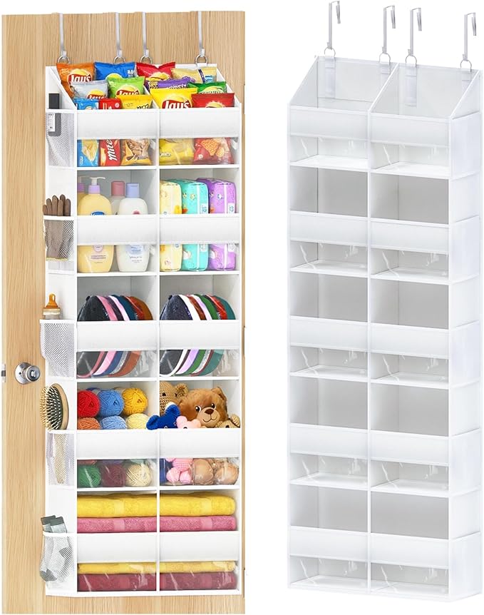 Over The Door Organizer with 5 Shelves, 9 Compartment + 10 Side Pocket, Sturdy Oxford Cloth, Supports 90 lbs, Heavy-Duty Behi