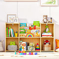 Kids Bookshelf & Toy Storage Organizer, 2-Tier Horizontal Wooden Shelf with 5 Open Compartments and Front Book Display, Low H