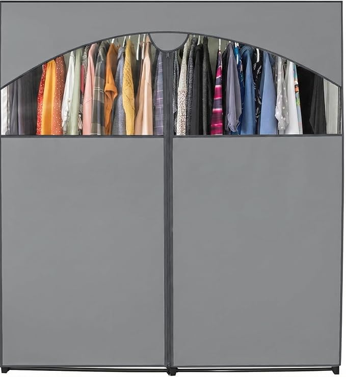 HOLDN’ STORAGE Portable Wardrobe Closet - 65 lb Large Capacity, Internal Heavy Duty Metal Rod, Zipper & Clear Window, Durable