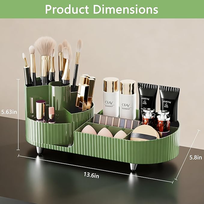 Rotating Makeup Organizer for Vanity with Brush Holder, Cosmetic Makeup Storage Organizer, Large Spinning Makeup Skincare Org