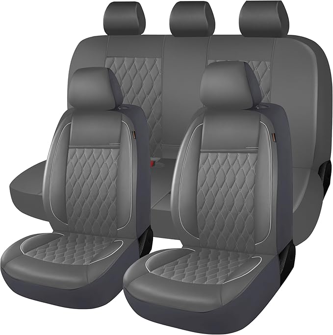 CAROMOP Faux Leather Car Seat Covers Full Set,Luxury and Comfortable Covers for Cars,Split Bench Compatible Car Interior Cove