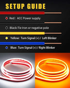 Dynamic Scan Start Up Hood Light Strip Sequential Flowing Turn Signal Lights Flexible DRL Daytime Running Car Led Light Strip Exterior, Dual Color Amber White Switchback 12V 79inch (1 Set)
