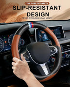 Steering Wheel Cover for BMW Leather Car Steering Wheel Covers Universal for Car SUV Truck with Anti-Slip Lining 14.5-15inch 