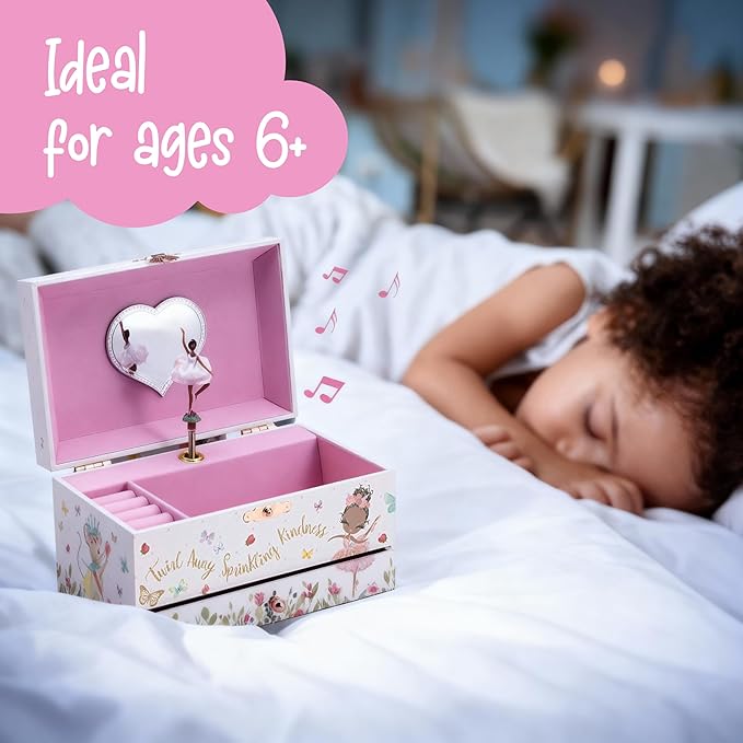 The Memory Building Co Black Ballerina Musical Jewelry Box Plays Classic Melody, Storage Organizer Music Box for Kids Ages 6-