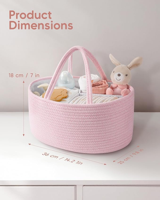 Maliton Baby Diaper Caddy Organizer, Cotton Rope Diaper Caddy Basket, Large Storage Basket for Newborn Boys and Girls, Gift f