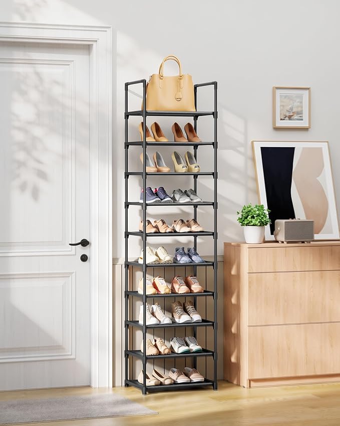 Kitsure Shoe Rack - 10-Tier Shoe Organizer with Detachable Fabric Shelves & Metal Frame, Tall Shoe Rack for Closet, Entryway,