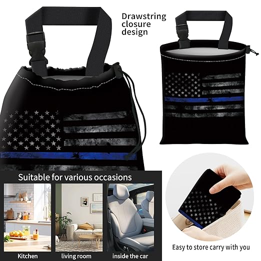 Car Trash Bag Large Hanging Can for Back of Seat, Cute Waterproof Car Garbage Bag for Vehicle, Travelling, Outdoor Retro American Flag