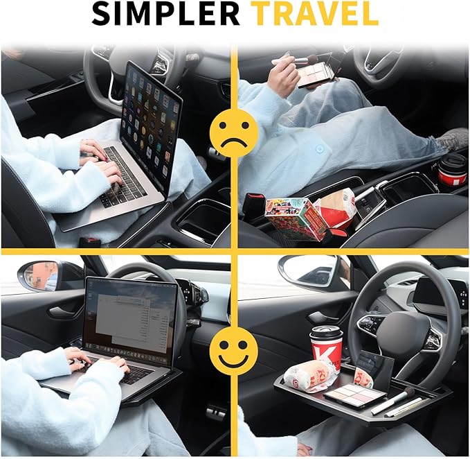 Steering Wheel Tray,Black Car Table Tray for Eating,Steering Wheel Desk for Laptop Food and Car Accessories,Fits Most Vehicles Steering Wheels