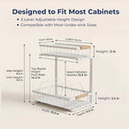 Under Sink Organizer, 2 Pack, 2 Tier Sliding L-Shaped Carbon Steel Rack with Adjustable Height, Motion-Activated LED Lights, 