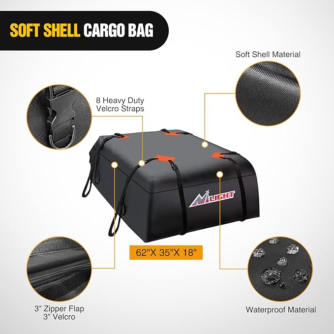 Nilight 64" x 39" x 6" Universal Roof Rack Cargo Basket Heavy-Duty 250LBS Capacity Rooftop Carrier Luggage Holder & Soft Waterproof|Cargo Bag|Net|Ratchet Straps for SUV Truck Vehicle