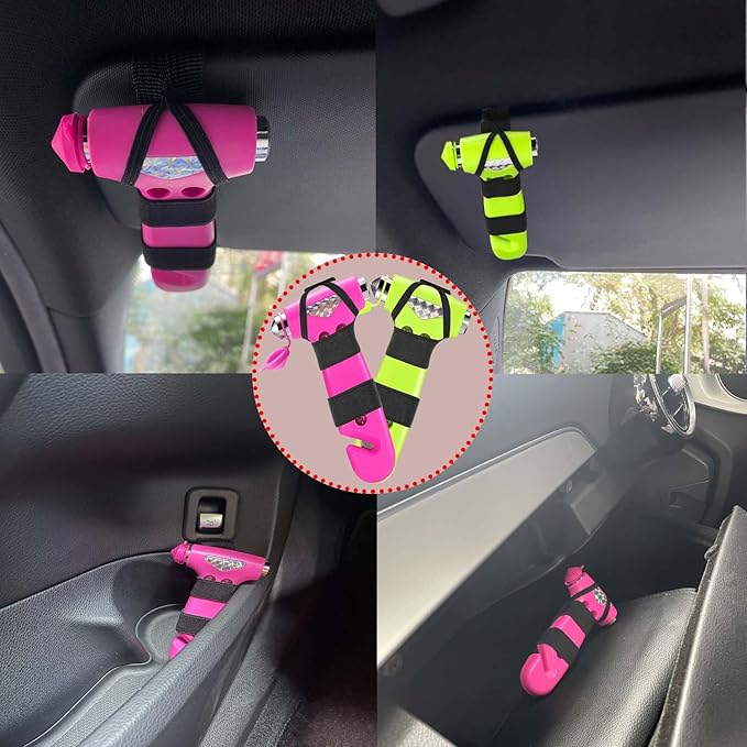 2 Pack Car Safety Hammer, 3-in-1 Emergency Escape Tool Window Breaker and Seat Belt Cutter with Light Reflective Tape for Fam