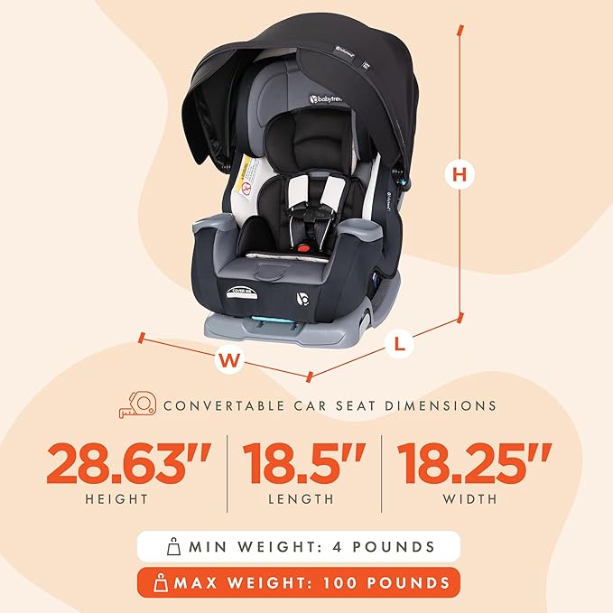 Baby Trend Cover Me 4-in-1 Infant Toddler Convertible Car Seat with Adjustable/Removable Canopy for Sun Protection & 2 Cup Ho