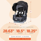 Baby Trend Cover Me 4-in-1 Infant Toddler Convertible Car Seat with Adjustable/Removable Canopy for Sun Protection & 2 Cup Ho