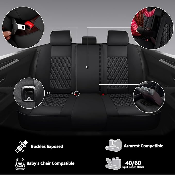NS YOLO Leather Car Seat Covers,Universal Fit for Most Cars,SUVs and Sedans,Waterproof Luxury Leatherette Cushions, 5 Seats P