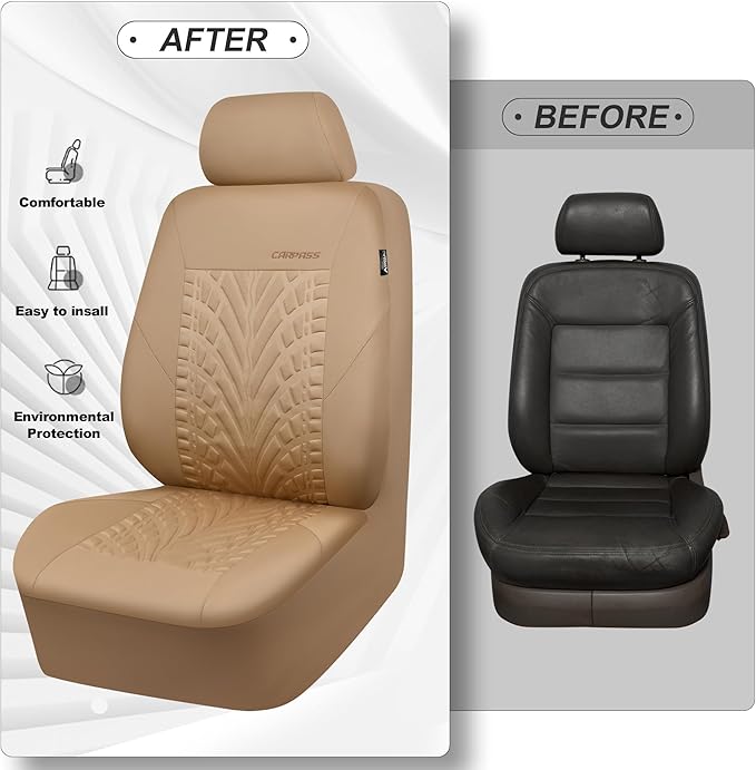 CAR PASS Car Seat Covers Two Front Only for Car, 3D Tyre Print Automotive Interior Covers, Airbag Compatible, Quick Setup Uni
