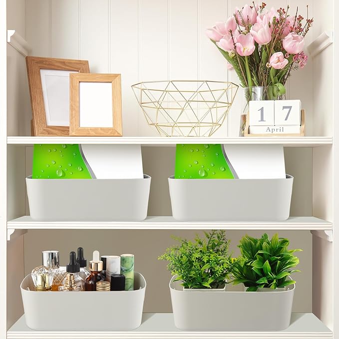 Zopeal Plastic Storage Bins 10 Pcs Gray Pantry Organizer Bins Small Baskets Storage Containers for Home Kitchen (8 x 5.7 x 3 